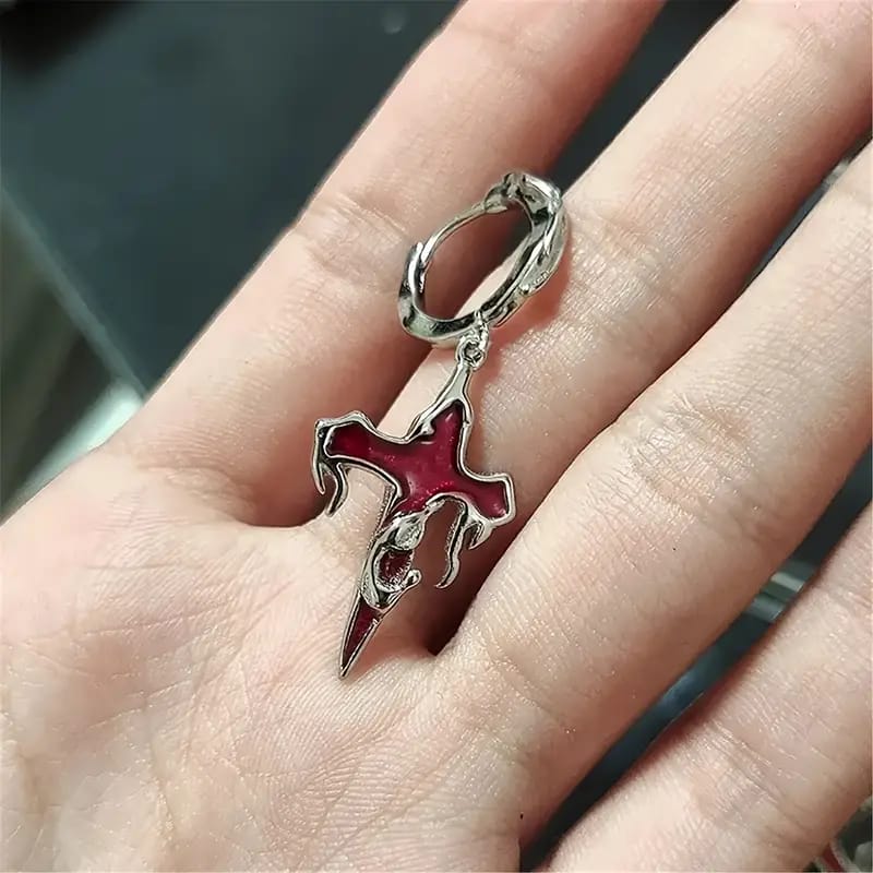 [ Bloodstone ] Gothic Cross Earrings