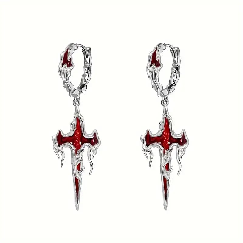 [ Bloodstone ] Gothic Cross Earrings