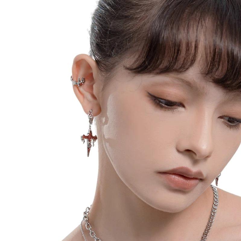 [ Bloodstone ] Gothic Cross Earrings