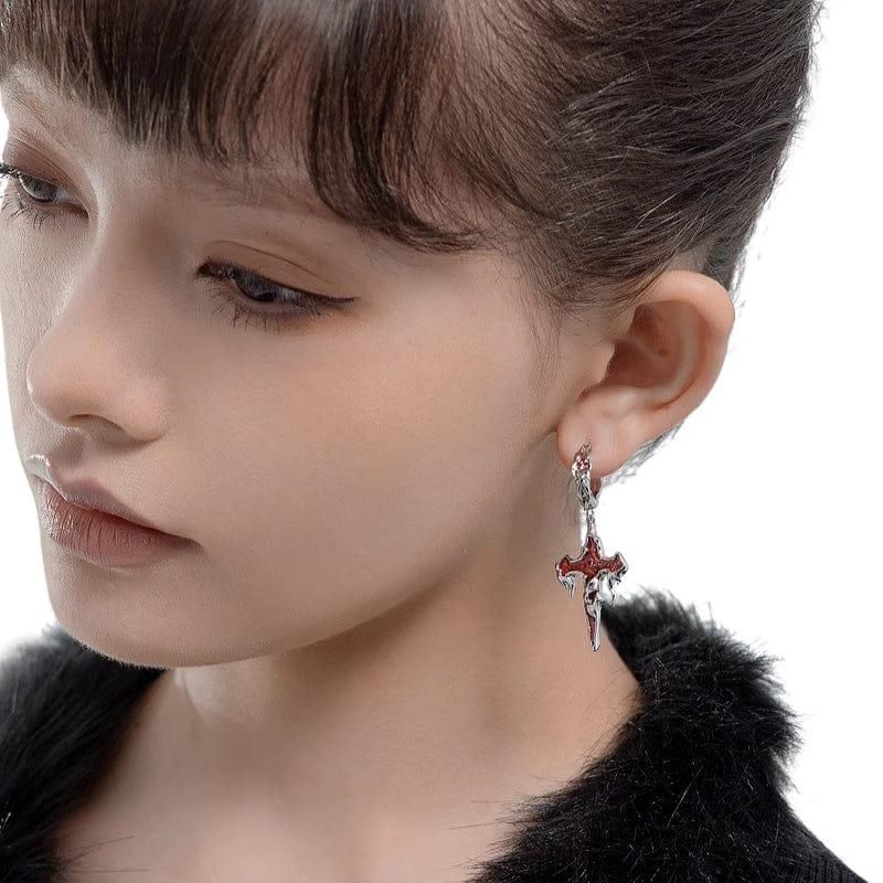 [ Bloodstone ] Gothic Cross Earrings