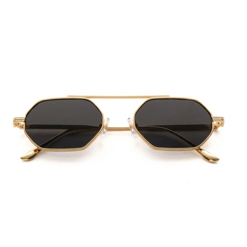 [ Hexwire ] Hexagonal Metal Sunglasses : Black Gold - projectshades