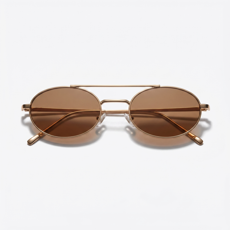 [ Miami ] Oval Aviator Sunglasses : Brown/Gold - projectshades