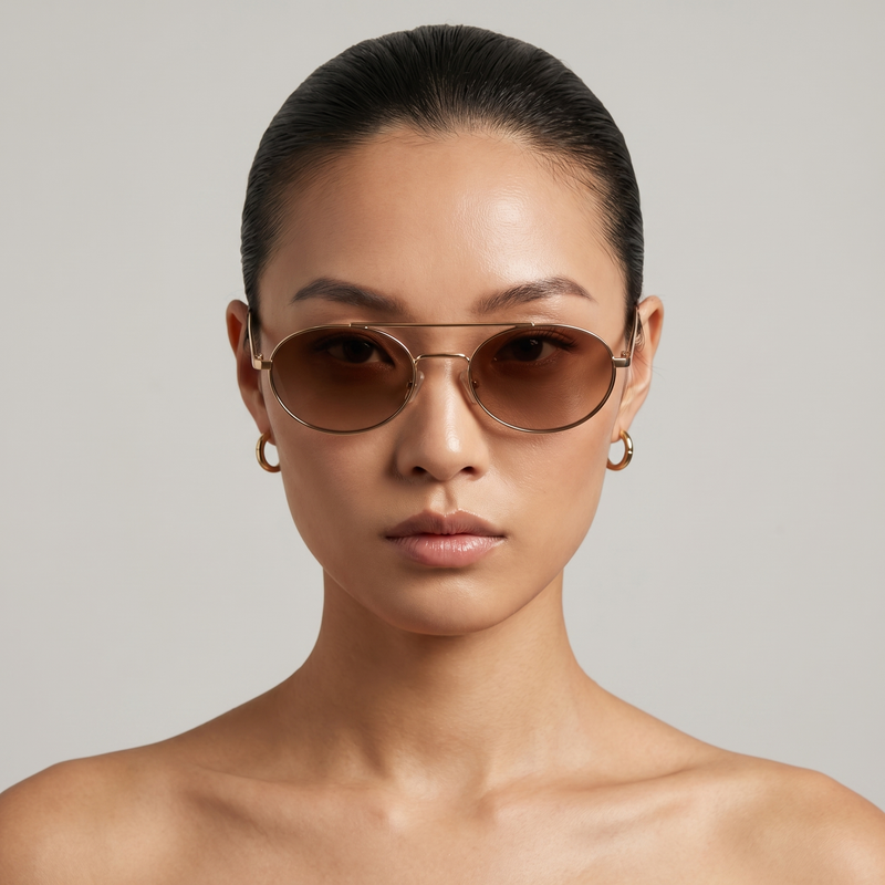 [ Miami ] Oval Aviator Sunglasses : Brown/Gold - projectshades