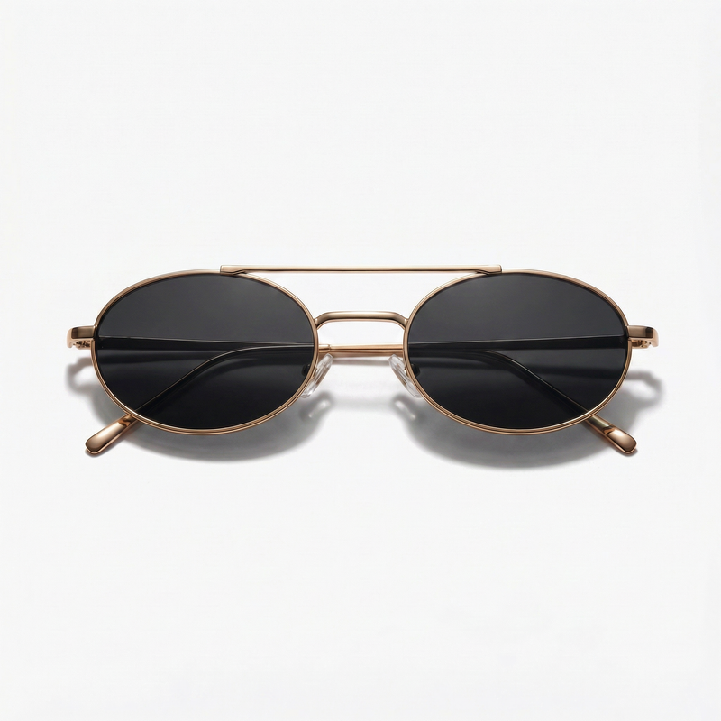 [ Miami ] Oval Aviator Sunglasses : Black/Gold - projectshades