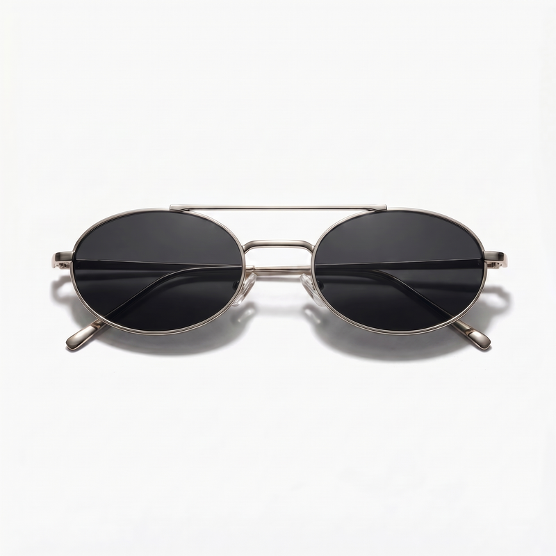 [ Miami ] Oval Aviator Sunglasses : Black/Silver - projectshades