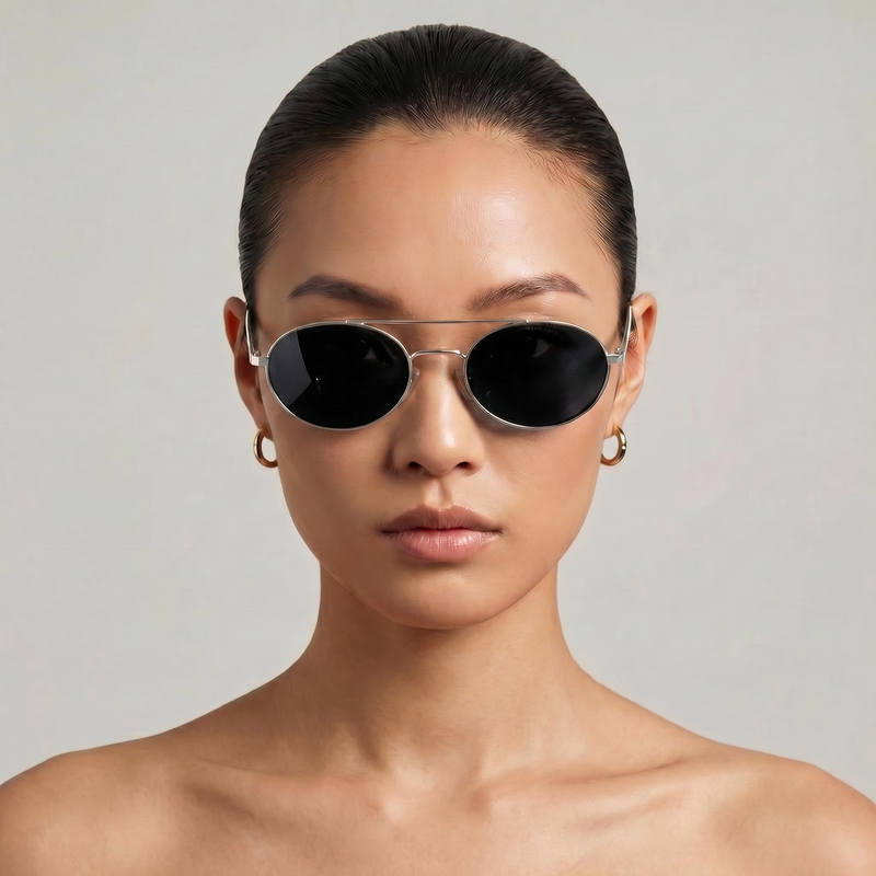[ Miami ] Oval Aviator Sunglasses : Black/Silver - projectshades