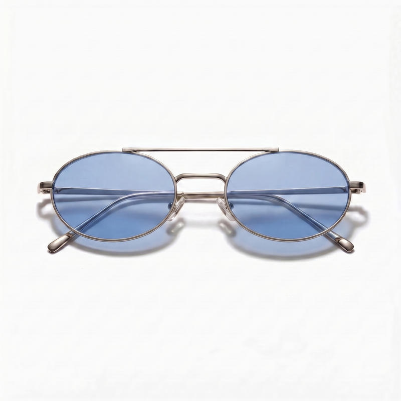 [ Miami ] Oval Aviator Sunglasses : Blue/Silver - projectshades