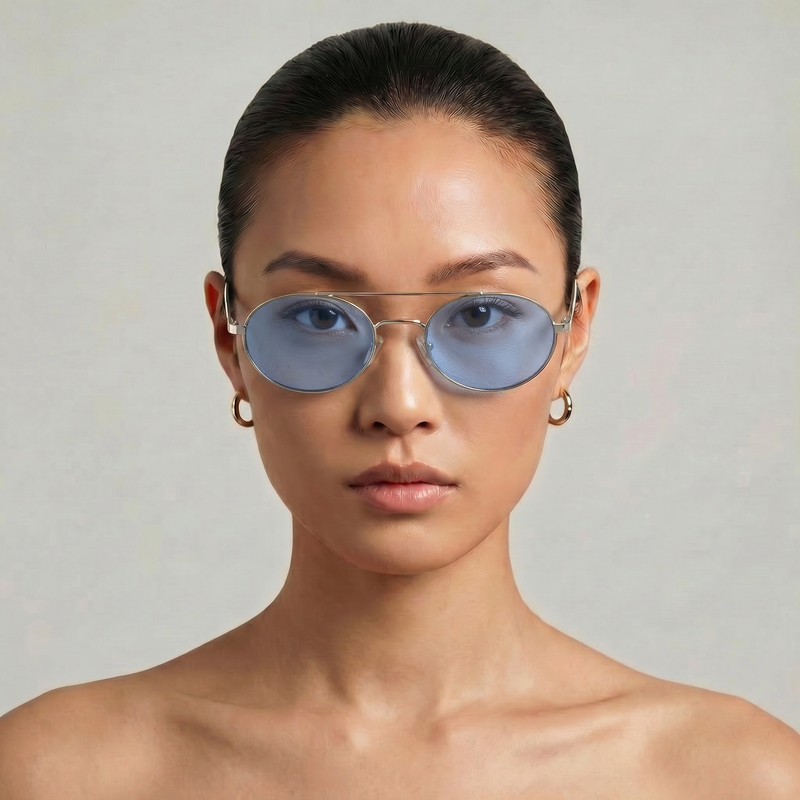 [ Miami ] Oval Aviator Sunglasses : Blue/Silver - projectshades