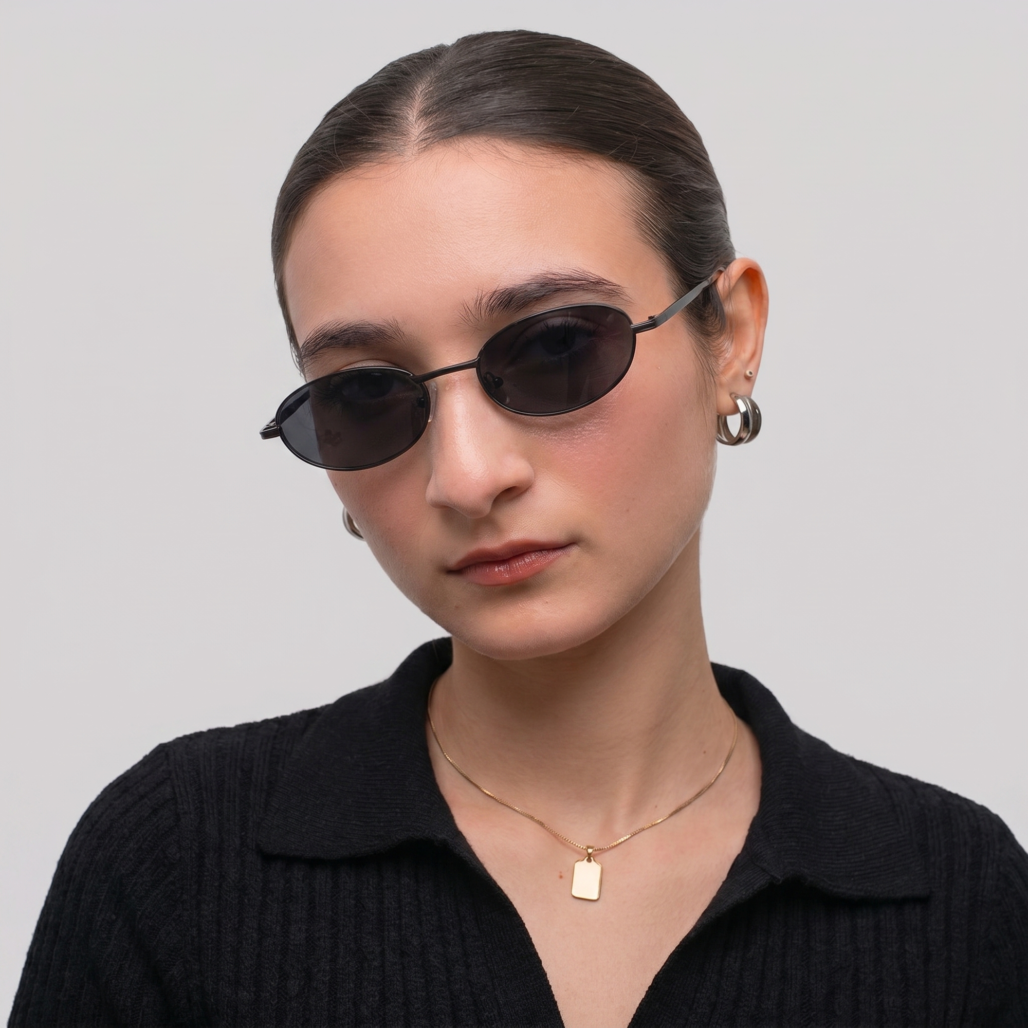 [ Orbit ] Oval Sleek Sunglasses : Black/black - projectshades