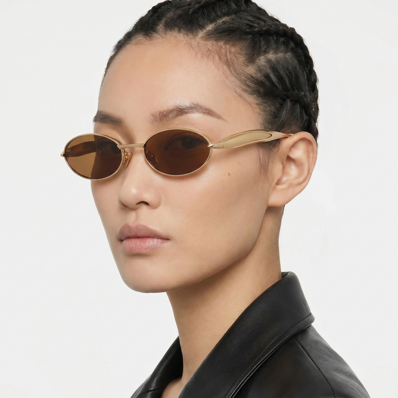[ Monarch ] Metal Oval Sunglasses : Brown - projectshades