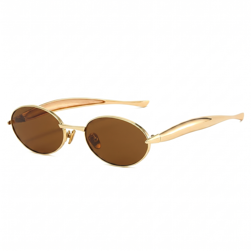[ Monarch ] Metal Oval Sunglasses : Brown - projectshades