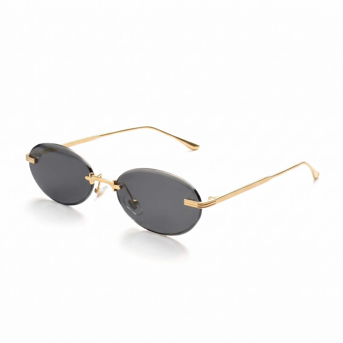 [ Aura ] Rimless Oval Sunglasses : Black/Gold