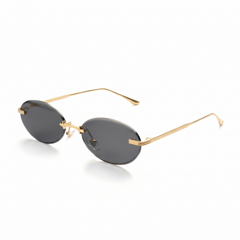 [ Aura ] Rimless Oval Sunglasses : Black/Gold