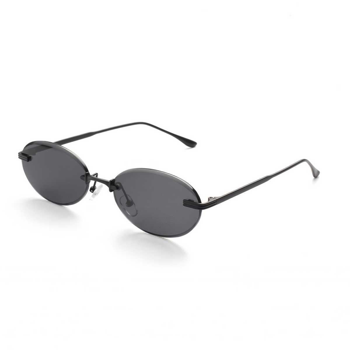 [ Aura ] Rimless Oval Sunglasses : Black/Black