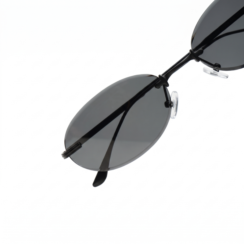 [ Aura ] Rimless Oval Sunglasses : Black/Black